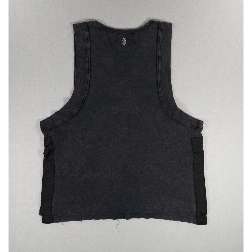 Free People Movement Washed Black Muscle Tank Top Cropped Raw Hem‎ Small image 8
